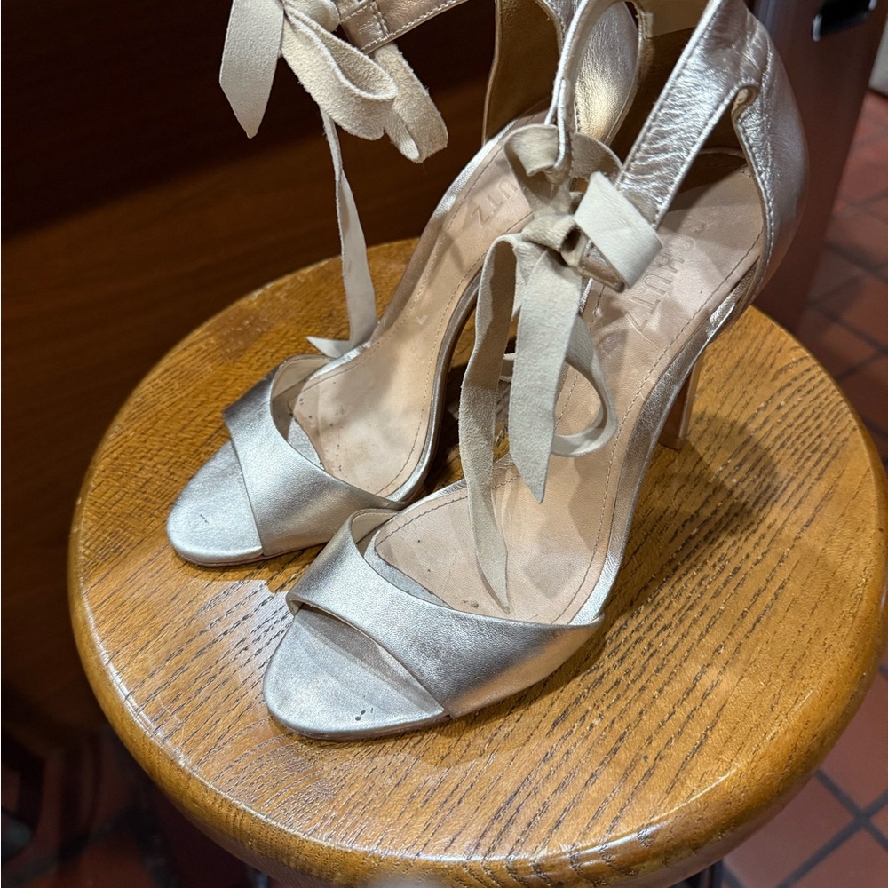 Gold Stiletto Lace Up Lux Heels